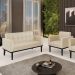 Conjunto Poltrona e Namoradeira Decorativa Karen Pés Fixo em Madeira Preto PU Bege G19 - Gran Belo