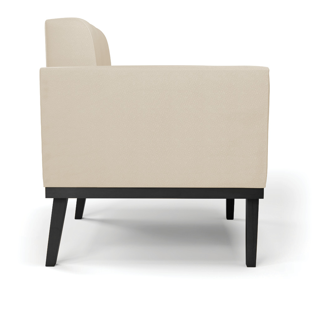 Conjunto Poltrona e Namoradeira Decorativa Karen Pés Fixo em Madeira Preto PU Bege G19 - Gran Belo