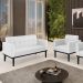 Conjunto Poltrona e Namoradeira Decorativa Karen Pés Fixo em Madeira Preto PU Branco G19 - Gran Belo
