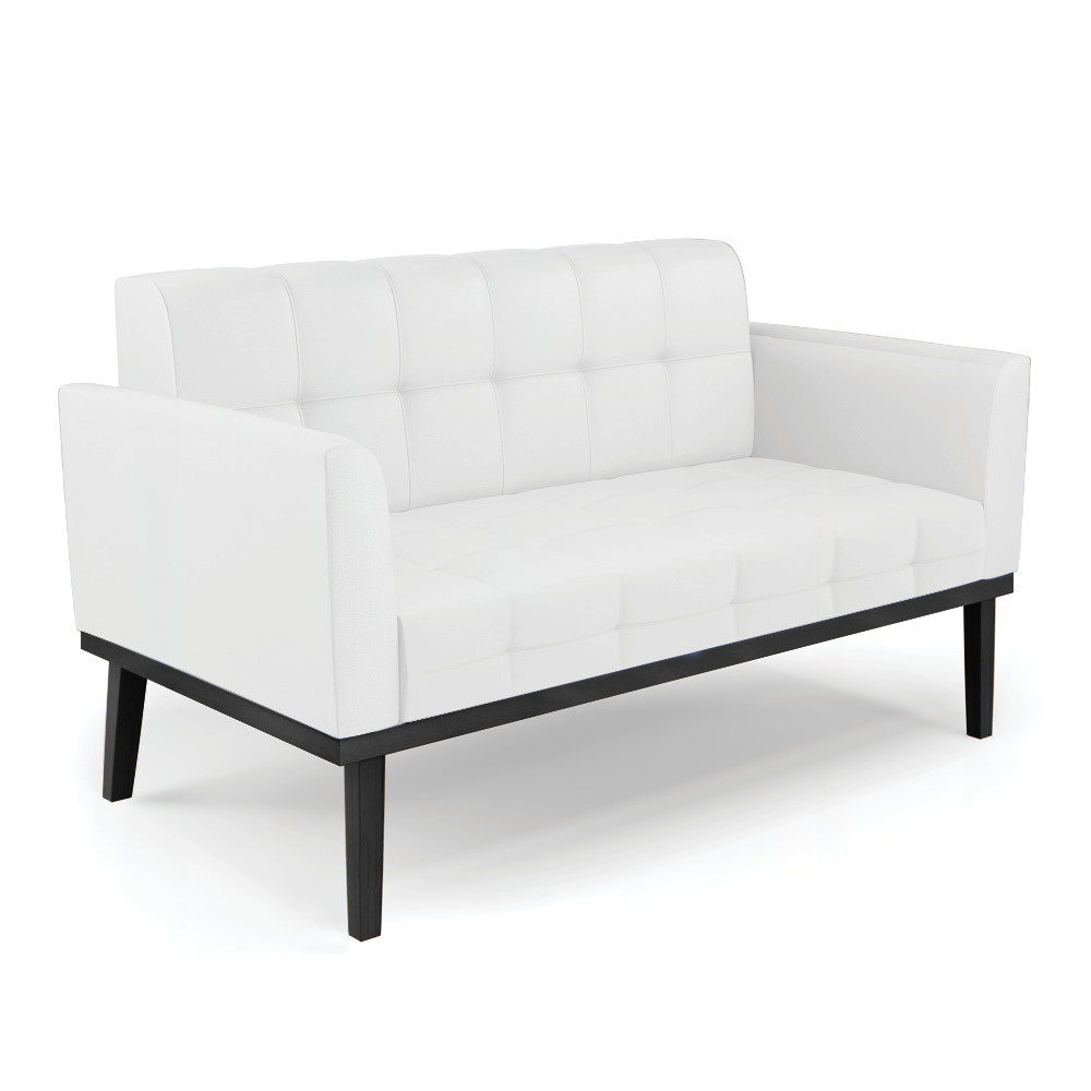Conjunto Poltrona e Namoradeira Decorativa Karen Pés Fixo em Madeira Preto PU Branco G19 - Gran Belo
