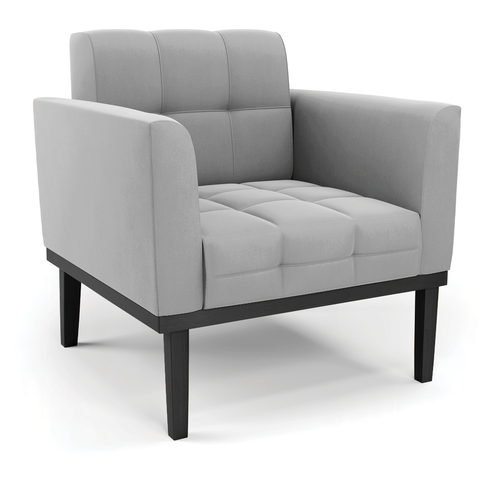 Conjunto Poltrona e Namoradeira Decorativa Karen Pés Fixo em Madeira Preto Suede Cinza G19 - Gran Belo