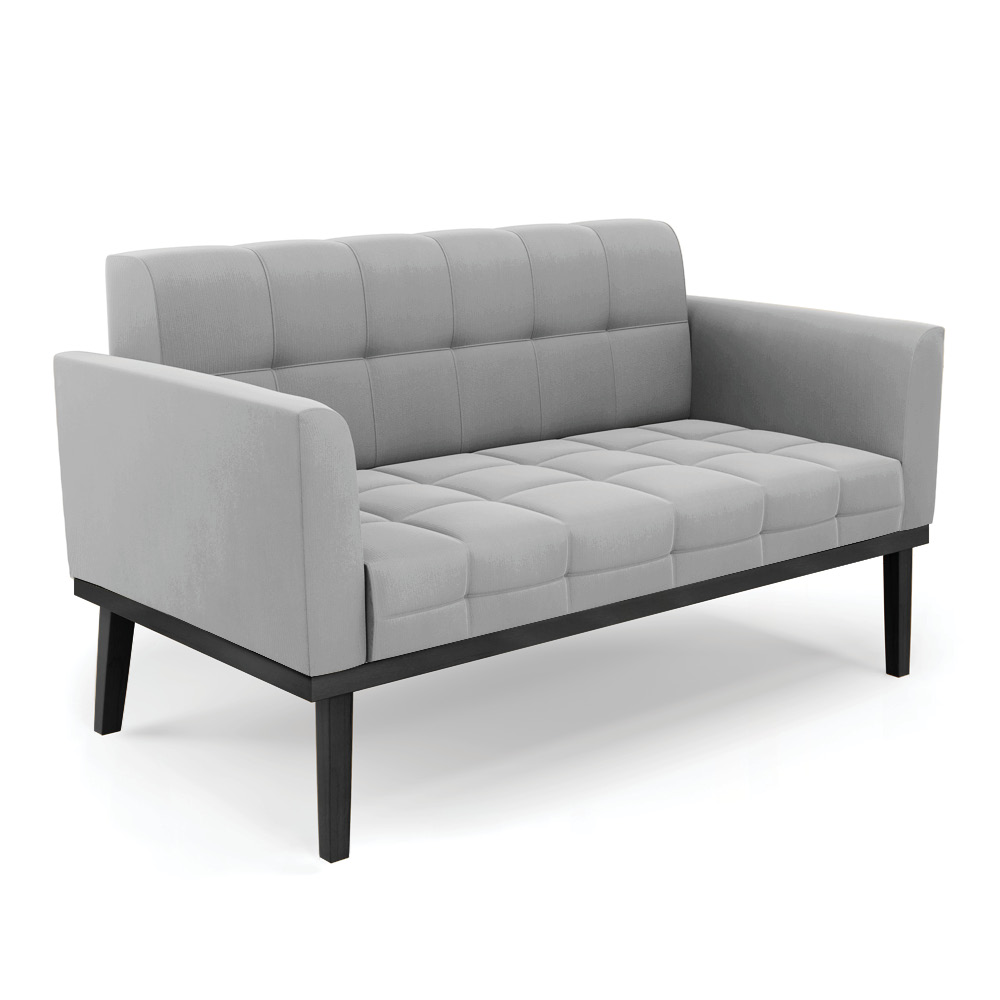 Conjunto Poltrona e Namoradeira Decorativa Karen Pés Fixo em Madeira Preto Suede Cinza G19 - Gran Belo
