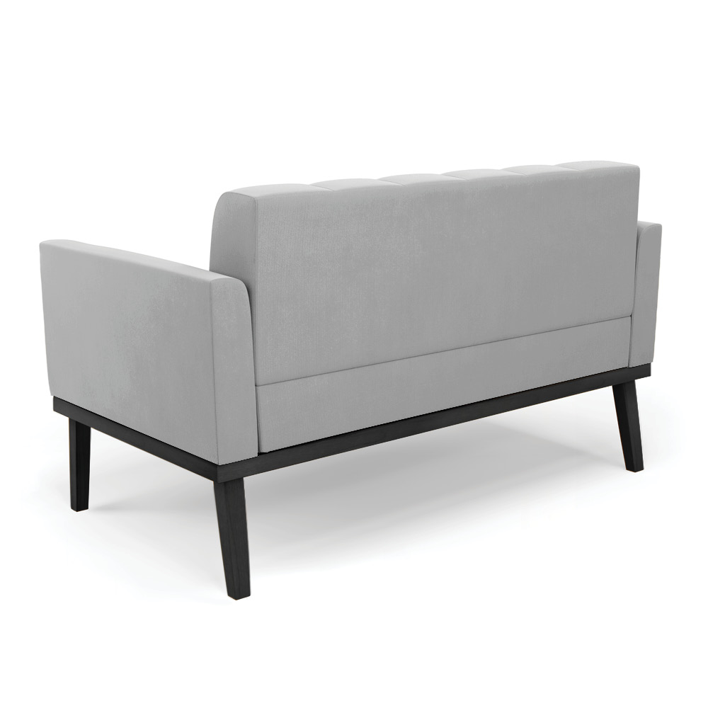 Conjunto Poltrona e Namoradeira Decorativa Karen Pés Fixo em Madeira Preto Suede Cinza G19 - Gran Belo