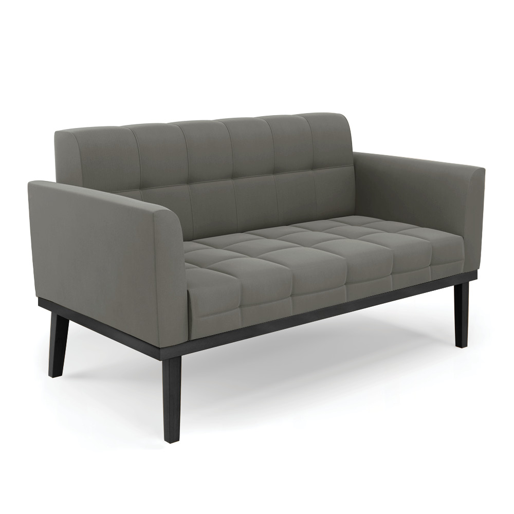 Conjunto Poltrona e Namoradeira Decorativa Karen Pés Fixo em Madeira Preto Suede Grafite G19 - Gran Belo