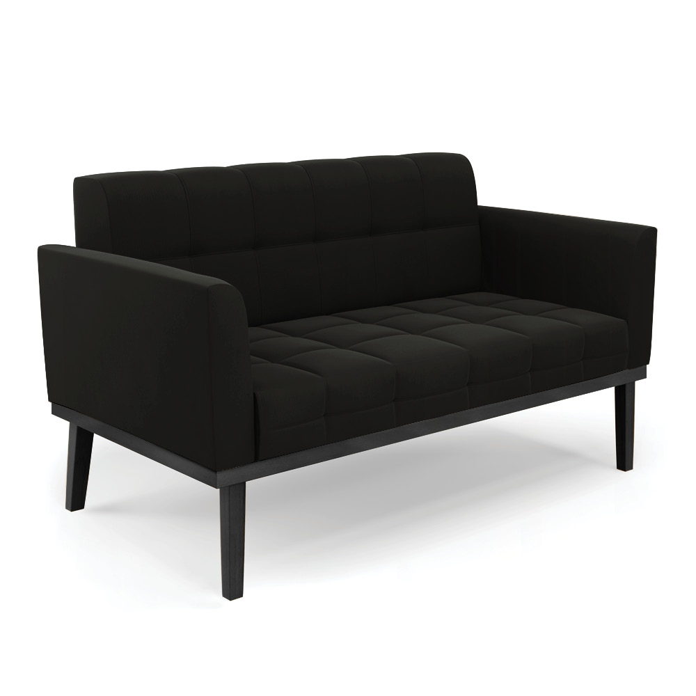 Conjunto Poltrona e Namoradeira Decorativa Karen Pés Fixo em Madeira Preto Suede Preto G19 - Gran Belo