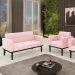 Conjunto Poltrona e Namoradeira Decorativa Karen Pés Fixo em Madeira Preto Suede Rosa Bebê G19 - Gran Belo