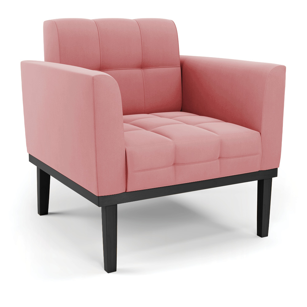 Conjunto Poltrona e Namoradeira Decorativa Karen Pés Fixo em Madeira Preto Suede Rose G19 - Gran Belo