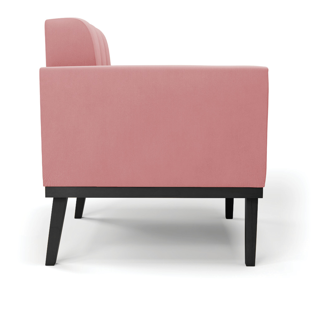 Conjunto Poltrona e Namoradeira Decorativa Karen Pés Fixo em Madeira Preto Suede Rose G19 - Gran Belo