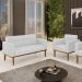Conjunto Poltrona e Namoradeira Decorativas Karen Pés Fixo em Madeira Castanho Linho Cinza G19 - Gran Belo