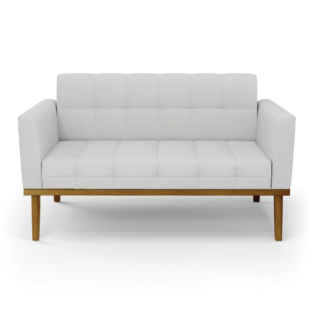 Conjunto Poltrona e Namoradeira Decorativas Karen Pés Fixo em Madeira Castanho Linho Cinza G19 - Gran Belo