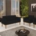 Conjunto Poltrona e Namoradeira Decorativas Karen Pés Fixo em Madeira Castanho Linho Preto G19 - Gran Belo