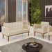 Conjunto Poltrona e Namoradeira Decorativas Karen Pés Fixo em Madeira Castanho PU Bege G19 - Gran Belo