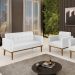 Conjunto Poltrona e Namoradeira Decorativas Karen Pés Fixo em Madeira Castanho PU Branco G19 - Gran Belo