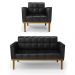 Conjunto Poltrona e Namoradeira Decorativas Karen Pés Fixo em Madeira Castanho PU Preto Brilho G19 - Gran Belo