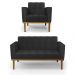 Conjunto Poltrona e Namoradeira Decorativas Karen Pés Fixo em Madeira Castanho PU Preto G19 - Gran Belo