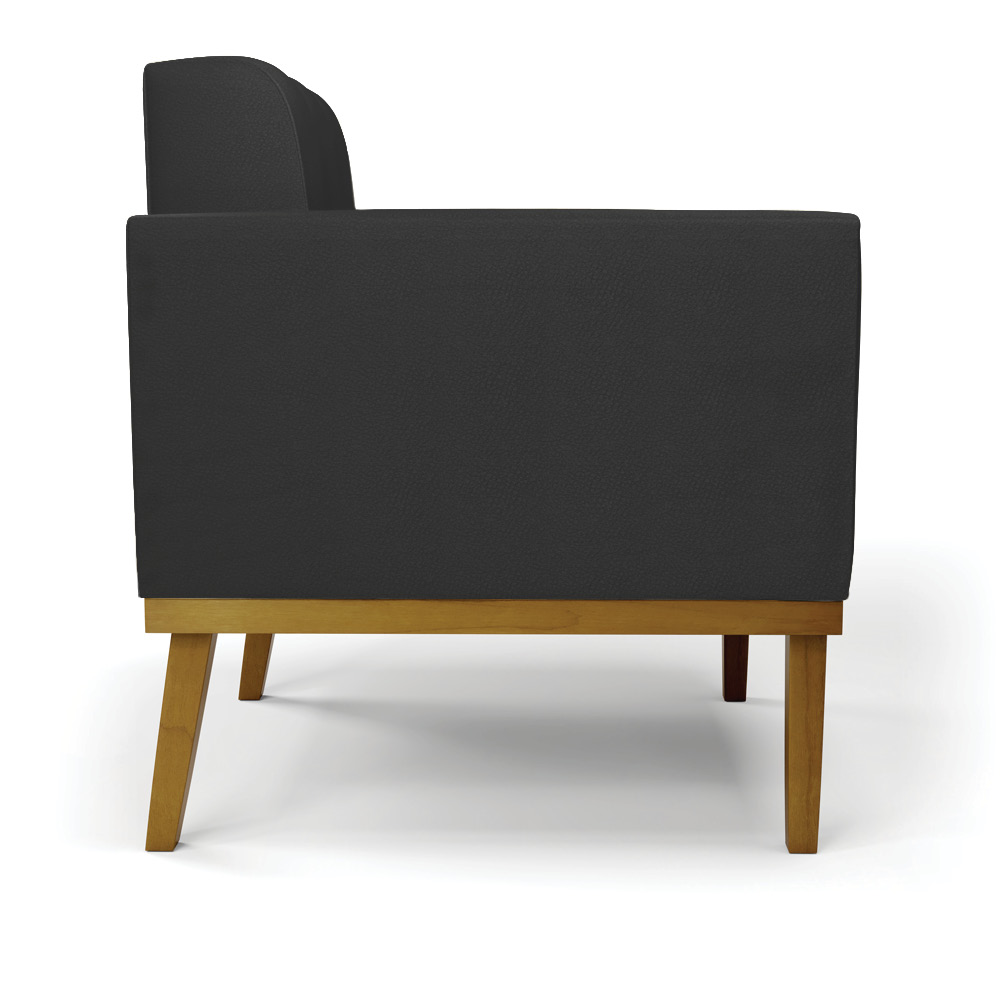 Conjunto Poltrona e Namoradeira Decorativas Karen Pés Fixo em Madeira Castanho PU Preto G19 - Gran Belo