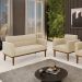 Conjunto Poltrona e Namoradeira Decorativas Karen Pés Fixo em Madeira Castanho Suede Bege G19 - Gran Belo