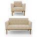 Conjunto Poltrona e Namoradeira Decorativas Karen Pés Fixo em Madeira Castanho Suede Bege G19 - Gran Belo