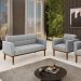 Conjunto Poltrona e Namoradeira Decorativas Karen Pés Fixo em Madeira Castanho Suede Cinza G19 - Gran Belo