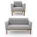 Conjunto Poltrona e Namoradeira Decorativas Karen Pés Fixo em Madeira Castanho Suede Cinza G19 - Gran Belo