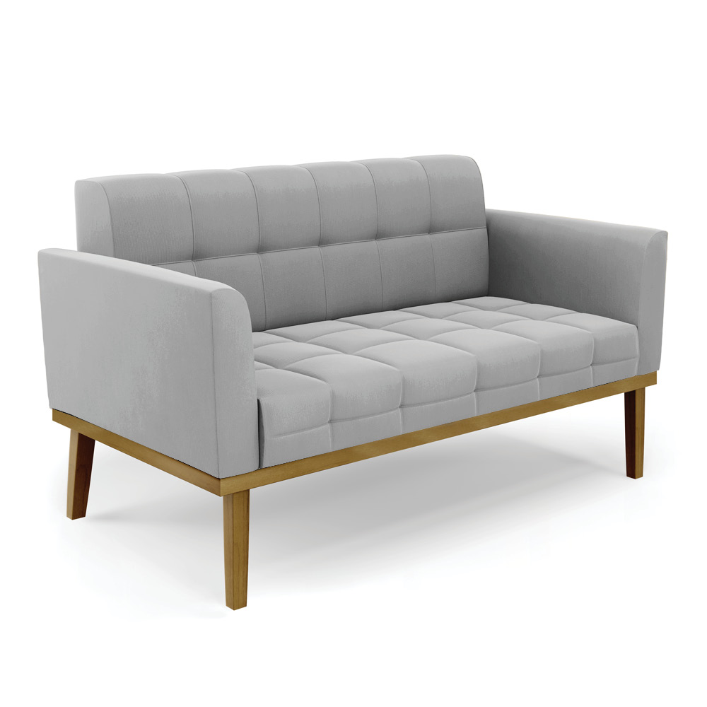 Conjunto Poltrona e Namoradeira Decorativas Karen Pés Fixo em Madeira Castanho Suede Cinza G19 - Gran Belo