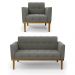 Conjunto Poltrona e Namoradeira Decorativas Karen Pés Fixo em Madeira Castanho Suede Grafite G19 - Gran Belo
