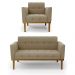 Conjunto Poltrona e Namoradeira Decorativas Karen Pés Fixo em Madeira Castanho Suede Nude G19 - Gran Belo