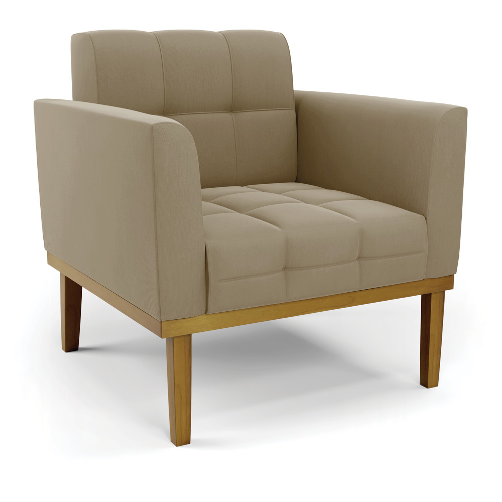 Conjunto Poltrona e Namoradeira Decorativas Karen Pés Fixo em Madeira Castanho Suede Nude G19 - Gran Belo