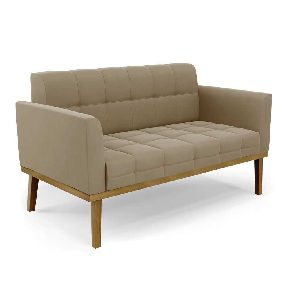 Conjunto Poltrona e Namoradeira Decorativas Karen Pés Fixo em Madeira Castanho Suede Nude G19 - Gran Belo