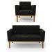 Conjunto Poltrona e Namoradeira Decorativas Karen Pés Fixo em Madeira Castanho Suede Preto G19 - Gran Belo