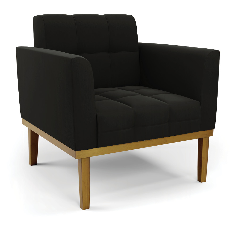 Conjunto Poltrona e Namoradeira Decorativas Karen Pés Fixo em Madeira Castanho Suede Preto G19 - Gran Belo