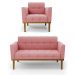 Conjunto Poltrona e Namoradeira Decorativas Karen Pés Fixo em Madeira Castanho Suede Rose G19 - Gran Belo