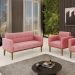 Conjunto Poltrona e Namoradeira Decorativas Karen Pés Fixo em Madeira Castanho Suede Rose G19 - Gran Belo