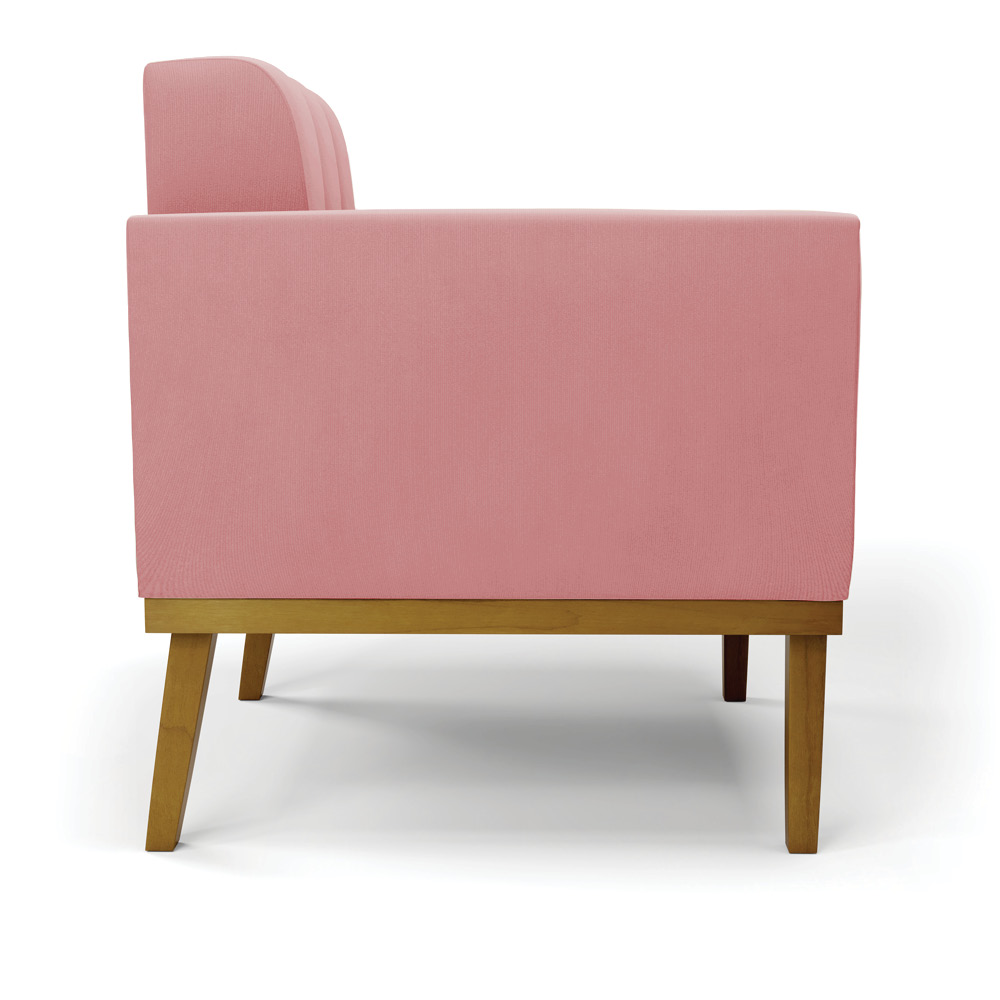 Conjunto Poltrona e Namoradeira Decorativas Karen Pés Fixo em Madeira Castanho Suede Rose G19 - Gran Belo