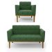 Conjunto Poltrona e Namoradeira Decorativas Karen Pés Fixo em Madeira Castanho Suede Verde G19 - Gran Belo