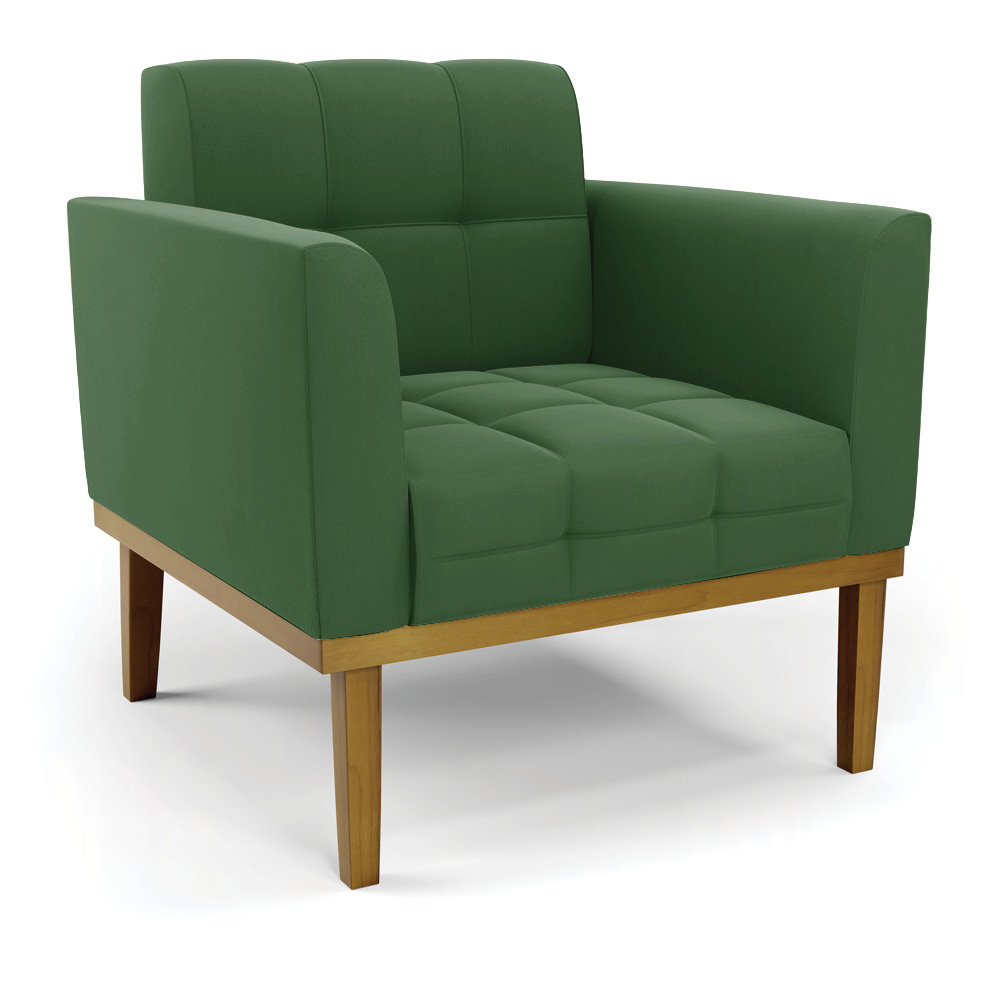 Conjunto Poltrona e Namoradeira Decorativas Karen Pés Fixo em Madeira Castanho Suede Verde G19 - Gran Belo