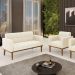 Conjunto Poltrona e Namoradeira Decorativas Karen Pés Fixo em Madeira Castanho Veludo Bege G19 - Gran Belo