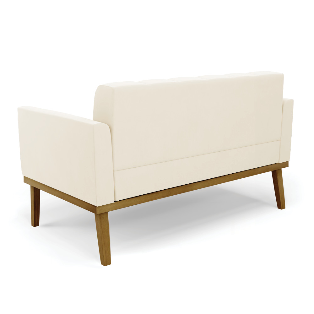 Conjunto Poltrona e Namoradeira Decorativas Karen Pés Fixo em Madeira Castanho Veludo Bege G19 - Gran Belo