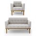 Conjunto Poltrona e Namoradeira Decorativas Karen Pés Fixo em Madeira Castanho Veludo Cinza G19 - Gran Belo
