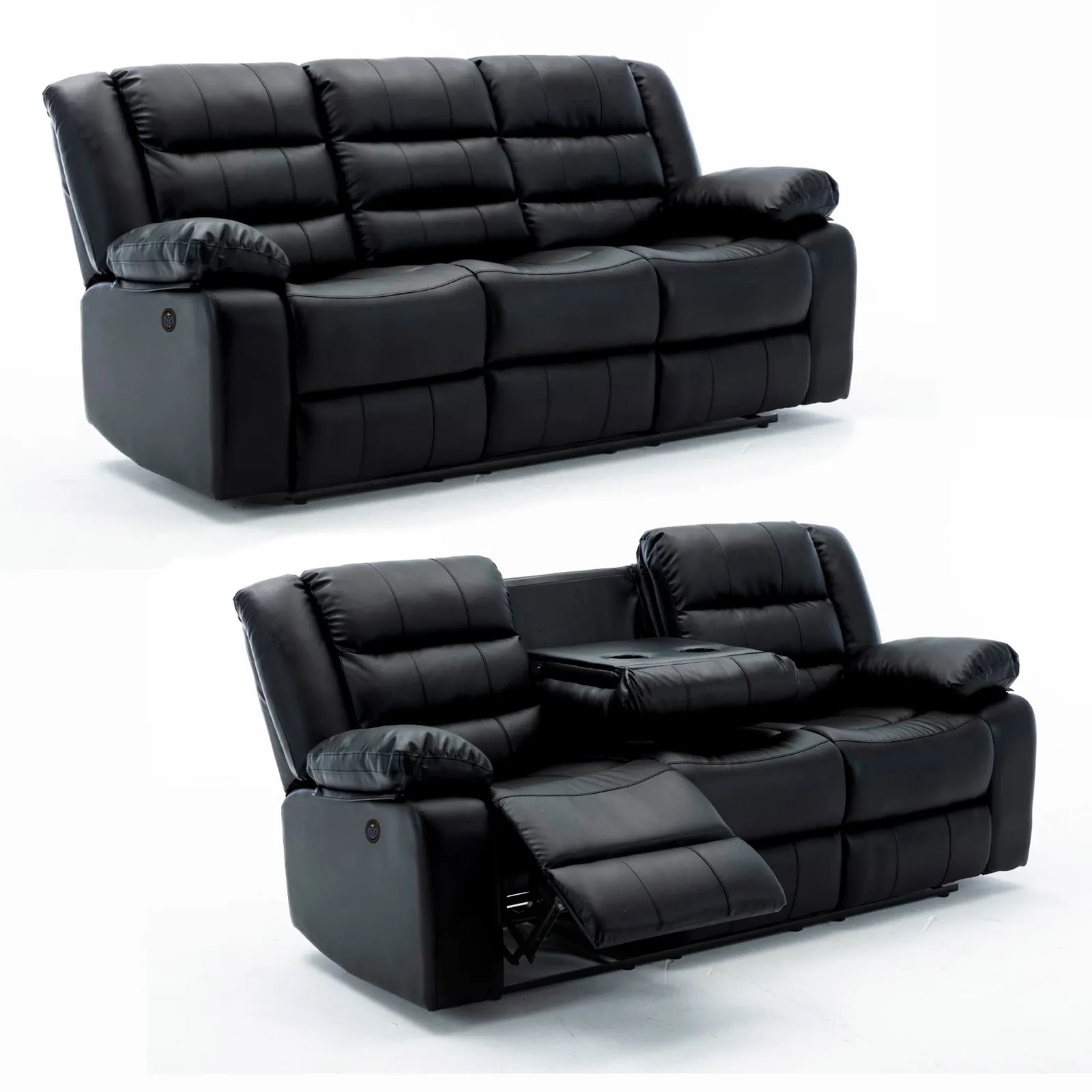 Conjunto Poltronas Sala de Cinema 2 e 3 Lugares Hollywood com Massagem/Aquecimento Elétrica PU Preto G31 - Gran Belo