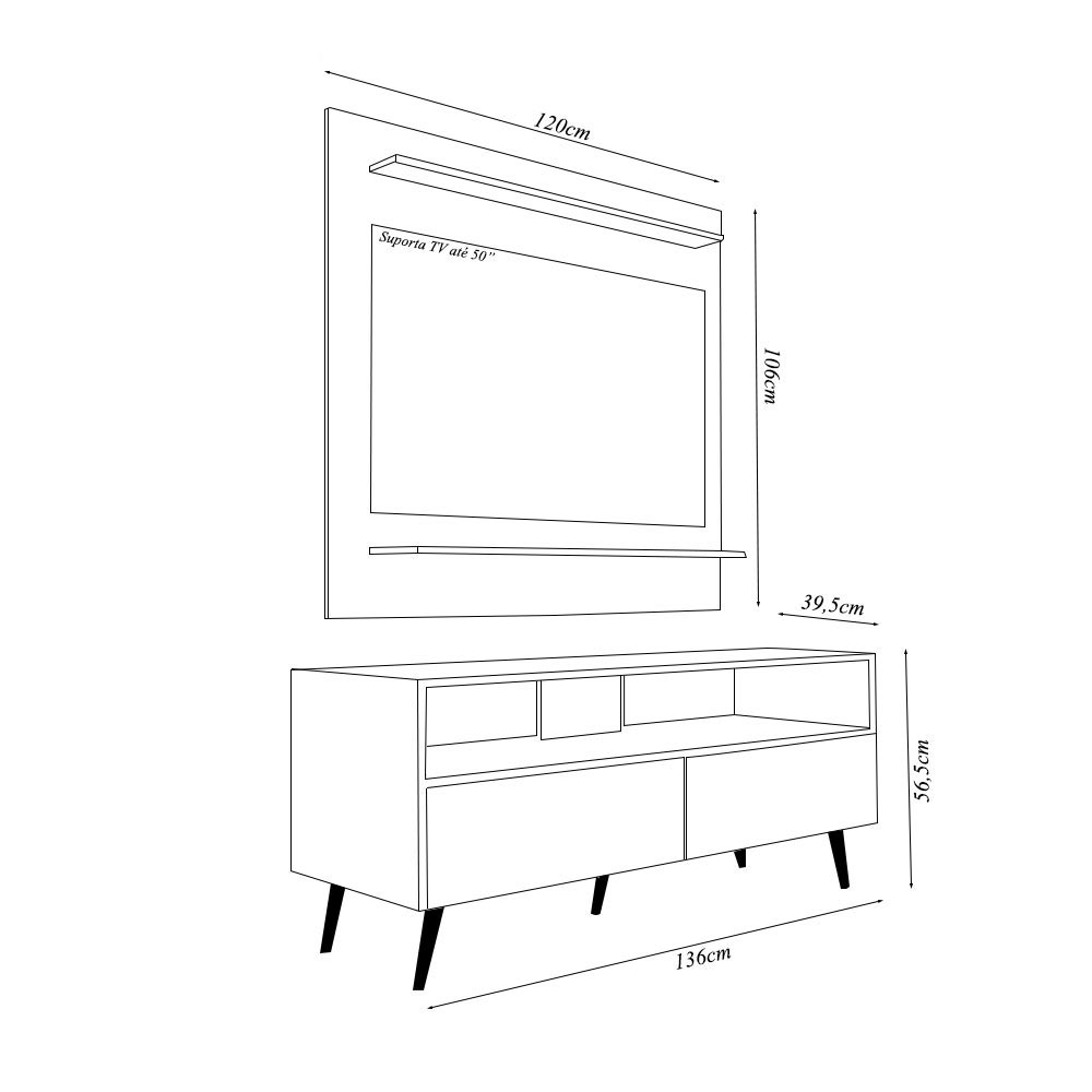 Conjunto Rack Bancada e Painel Adawi/Linden MDP/BP para TVs até 55 Branco G96 - Gran Belo
