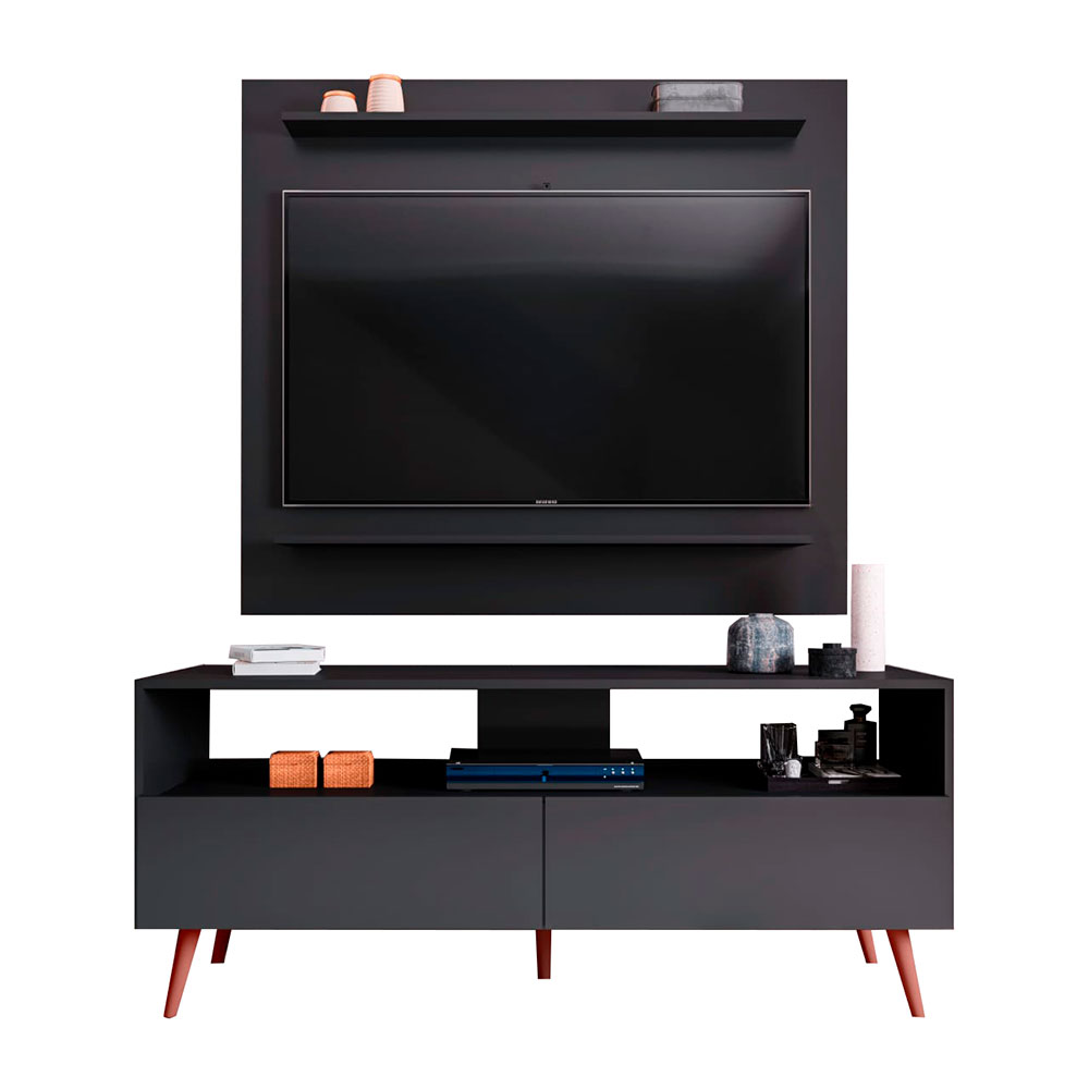 Conjunto Rack Bancada e Painel Adawi/Linden MDP/BP para TVs até 55 Preto G96 - Gran Belo