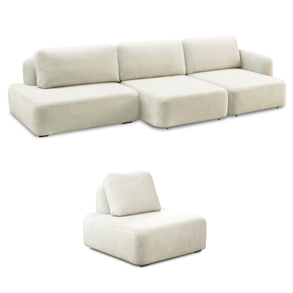 Conjunto Sala de Estar 1 Sofá Retrátil Modulado 282cm e 1 Poltrona Santiago Bouclê Branco G89 - Gran Belo