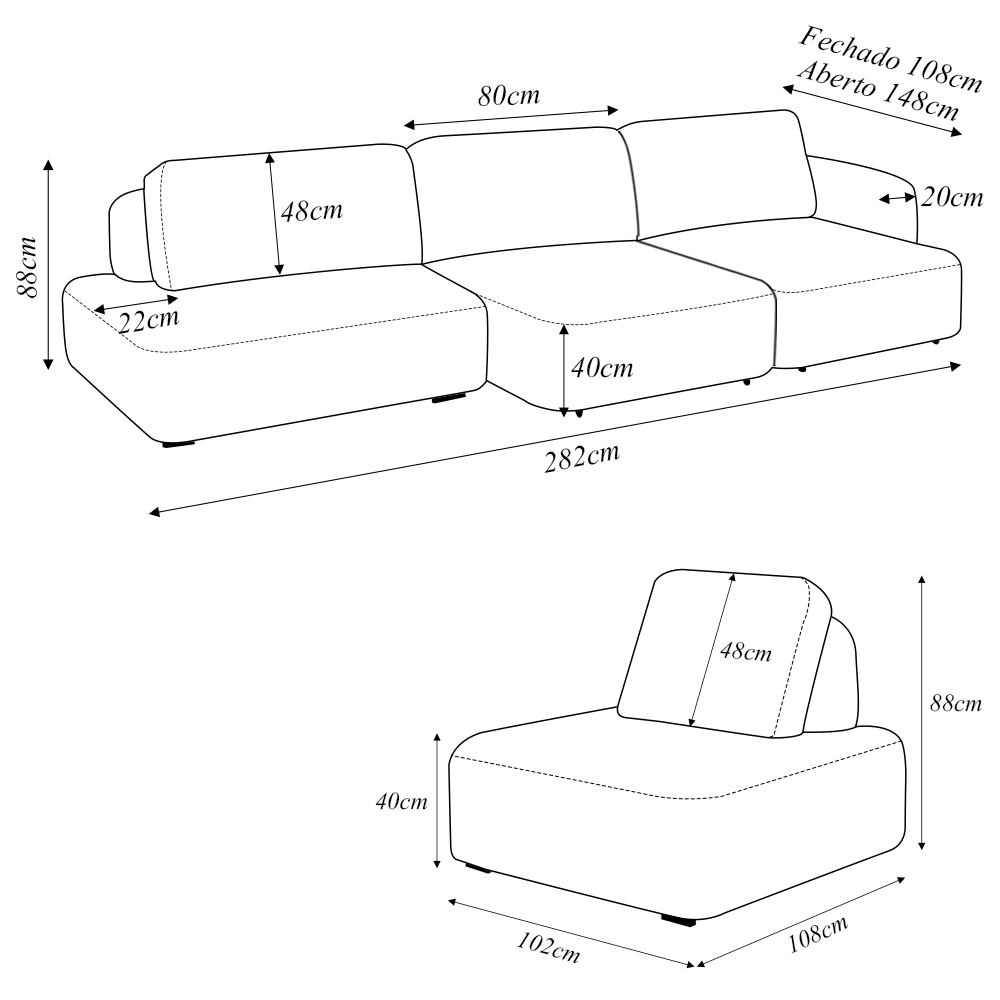 Conjunto Sala de Estar 1 Sofá Retrátil Modulado 282cm e 2 Poltronas Santiago Bouclê Cinza G89 - Gran Belo