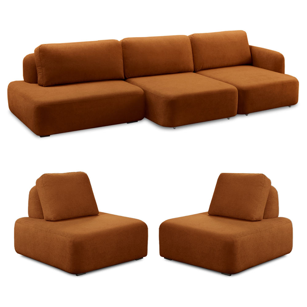Conjunto Sala de Estar 1 Sofá Retrátil Modulado 282cm e 2 Poltronas Santiago Bouclê Terracota G89 - Gran Belo