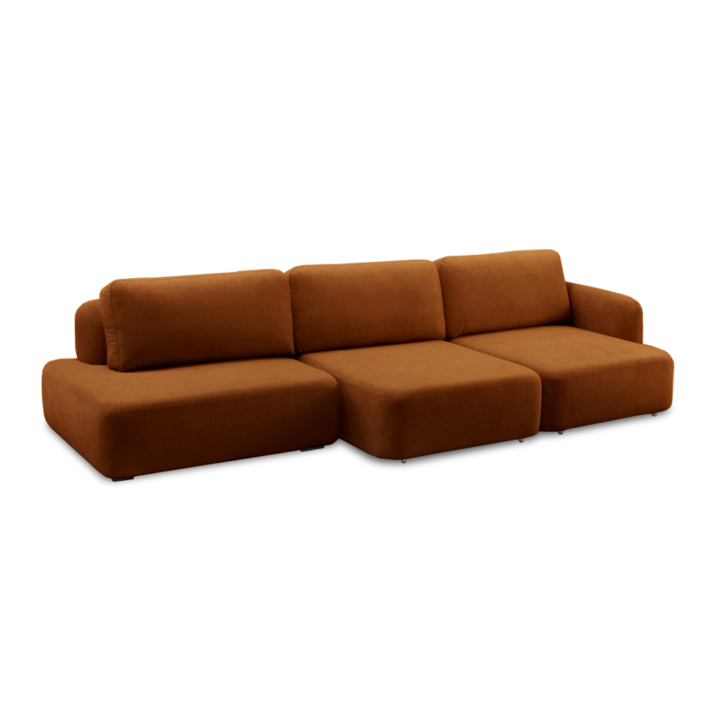 Conjunto Sala de Estar 1 Sofá Retrátil Modulado 282cm e 2 Poltronas Santiago Bouclê Terracota G89 - Gran Belo