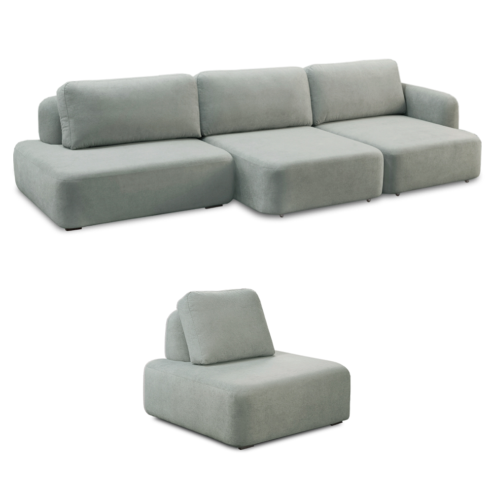 Conjunto Sala de Estar 1 Sofá Retrátil Modulado 312cm e 1 Poltrona Santiago Bouclê Cinza G89 - Gran Belo