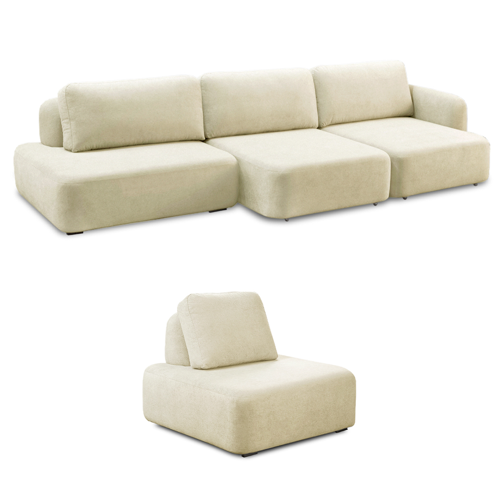 Conjunto Sala de Estar 1 Sofá Retrátil Modulado 312cm e 1 Poltrona Santiago Bouclê Off White G89 - Gran Belo