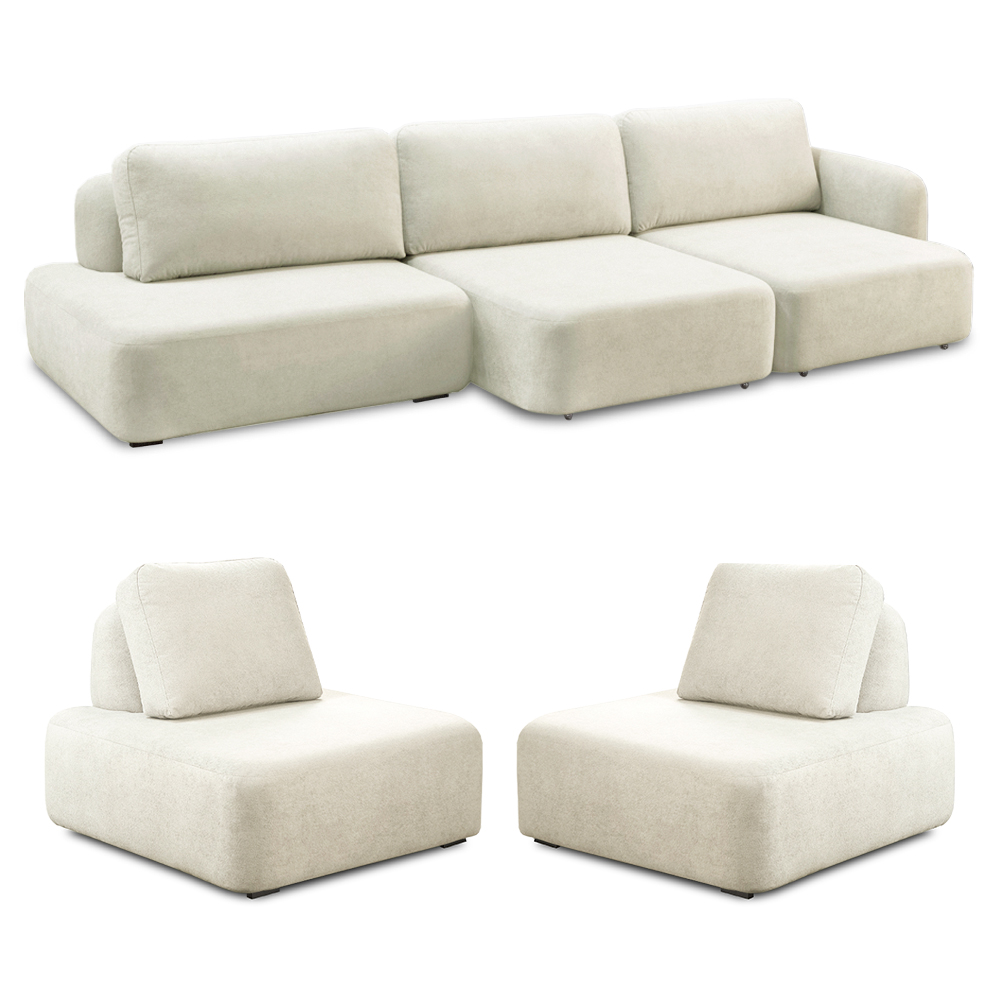 Conjunto Sala de Estar 1 Sofá Retrátil Modulado 312cm e 2 Poltronas Santiago Bouclê Branco G89 - Gran Belo