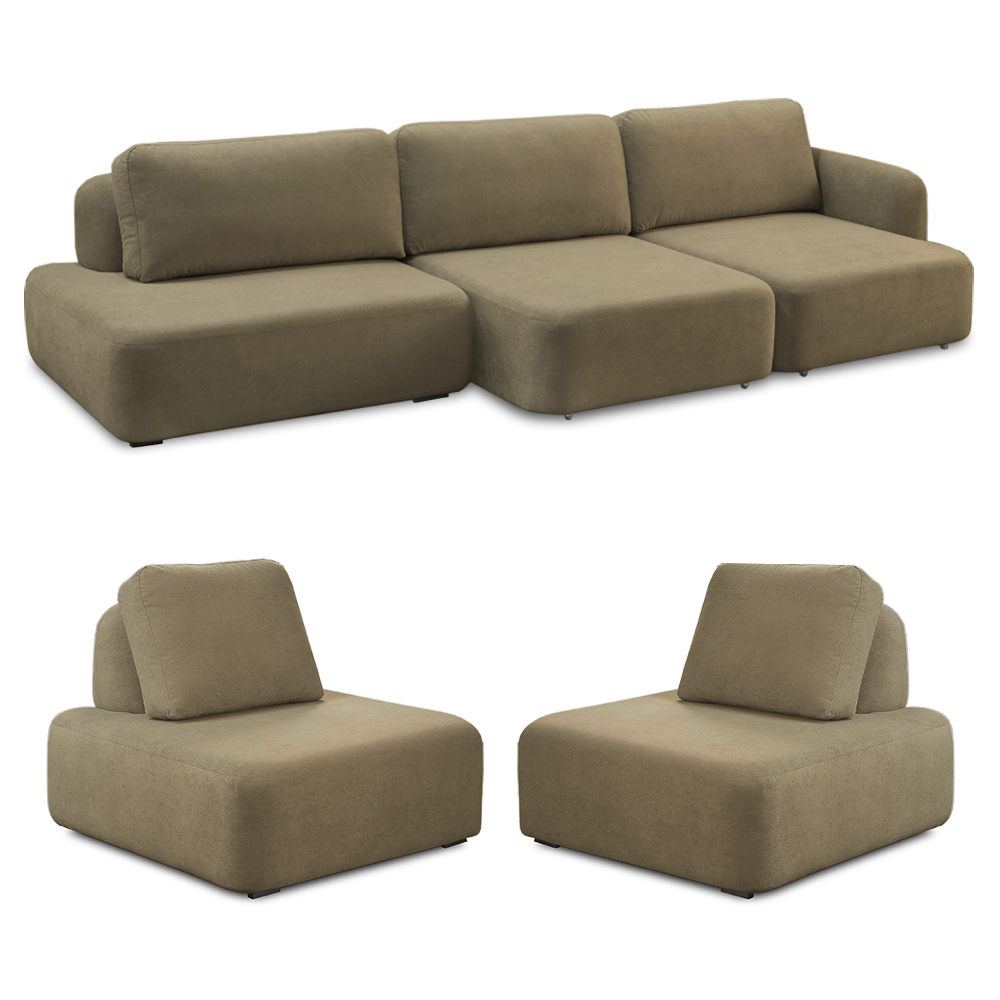 Conjunto Sala de Estar 1 Sofá Retrátil Modulado 312cm e 2 Poltronas Santiago Bouclê Castor G89 - Gran Belo